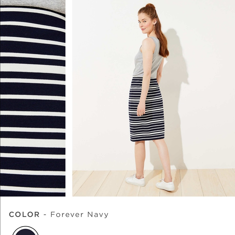 Striped Pull on Navy Pencil Skirt